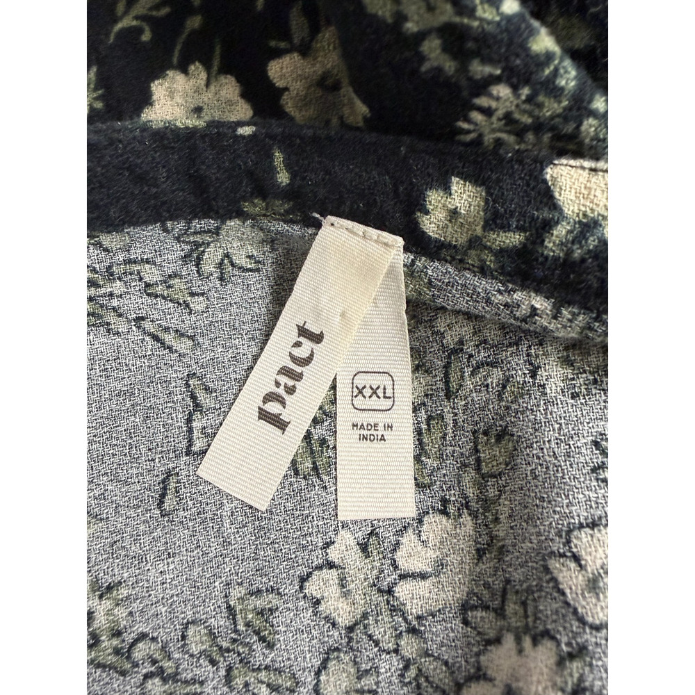 Pact Organic Black Green Floral Tie Waist Dress XXL 2XL Organic Cotton Pockets - Picture 4 of 4
